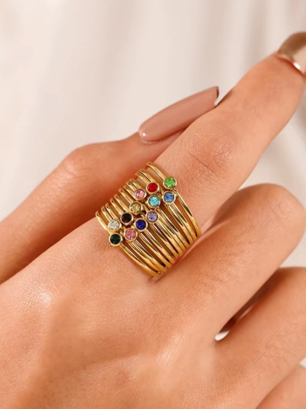 Stackable 18k gold plated diamond stainless steel ring